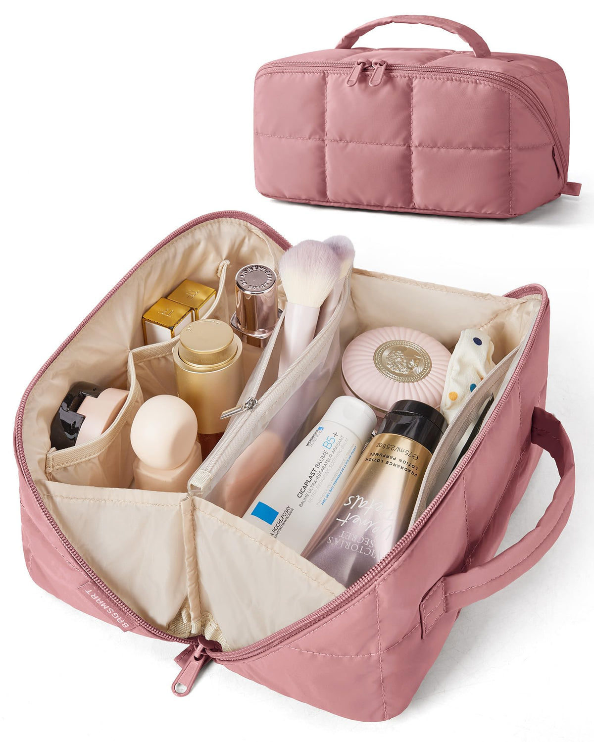 BAGSMART Flat-Open Makeup Bag, Travel Cosmetic Organizer Bag for Women