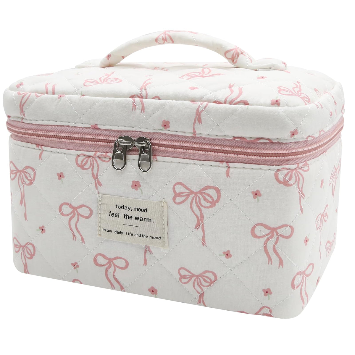 Gosect Large Makeup Bag, Cute Cosmetic Bag for Women Girls, Floral Coquette Aesthetic Toiletry Bag, Travel Make Up Organizer Bag (BDLH)