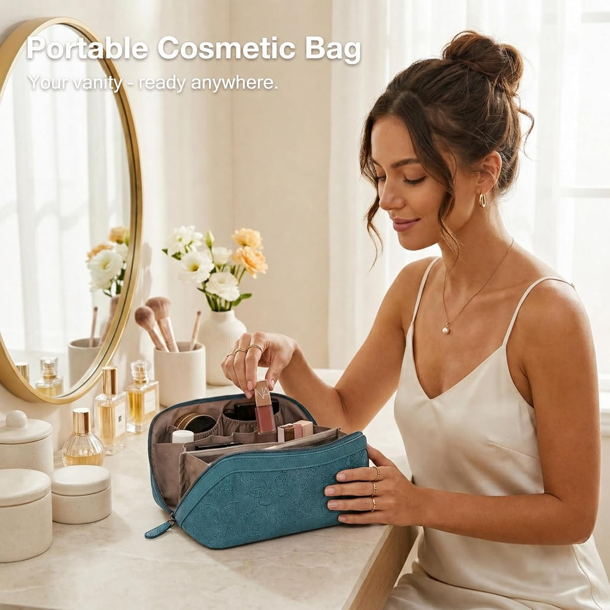 BELTANA Travel Makeup Bag for Women, Butterfly Flat Open Cosmetic Bag