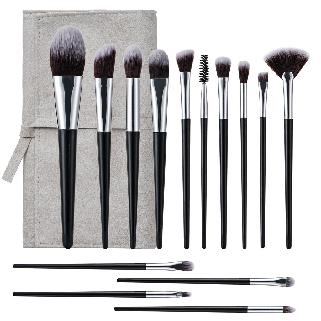 Amrules 14 Pcs Professional Makeup Brush Set, with PU Bag, Grayish