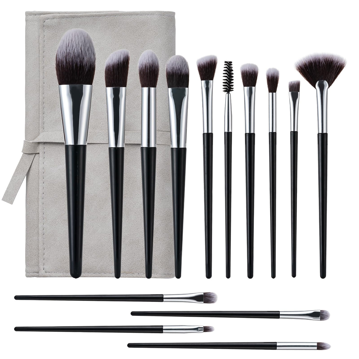Amrules 14 Pcs Professional Makeup Brush Set, with PU Bag, Grayish