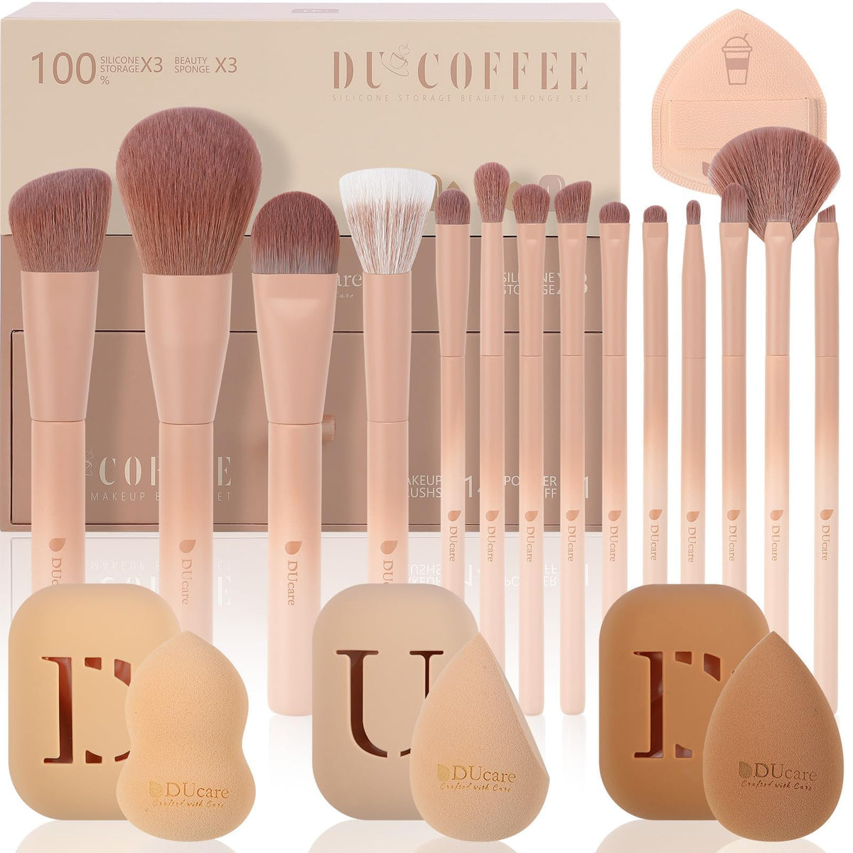 DUcare 22Pcs Makeup Brush Set PRO Makeup Brushes Professional with Foldable Bag Premium Synthetic Kabuki Foundation Blending Brush Face Powder Blush Concealers Eye Shadows for Makeup Lovers