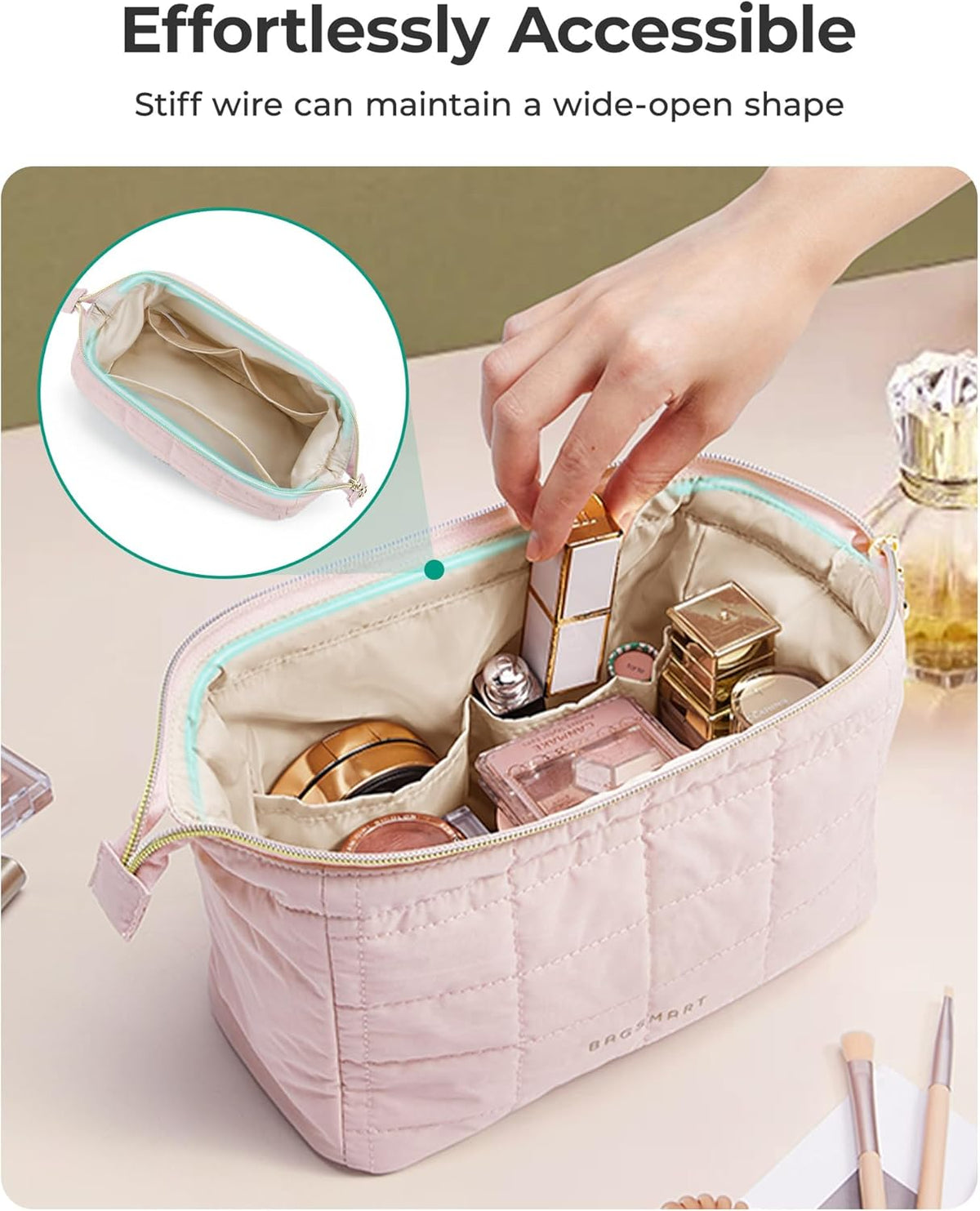 BAGSMART Makeup Bag Travel Toiletry Bag, Wide-open Zipper Pouch, Black
