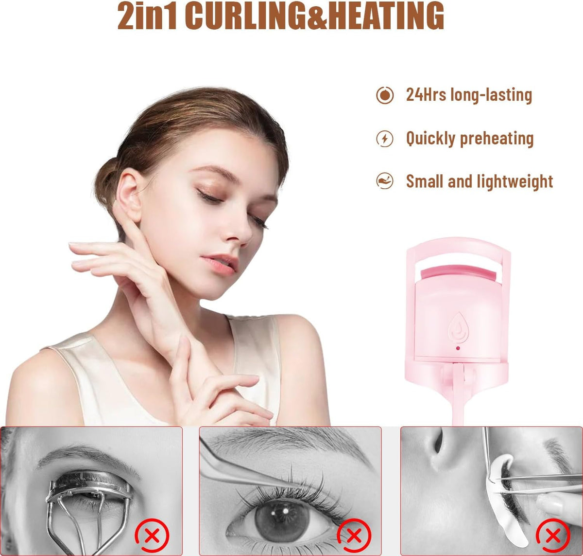 Heated Eyelash Curler Fast Heat Up in 5s - C-Shaped Rechargeable Electric Eyelash Curler for 24H Long Lasting Curls - Safe Anti-Burn Lash Curler Elevate Your Beauty with Stunning Lashes Pink
