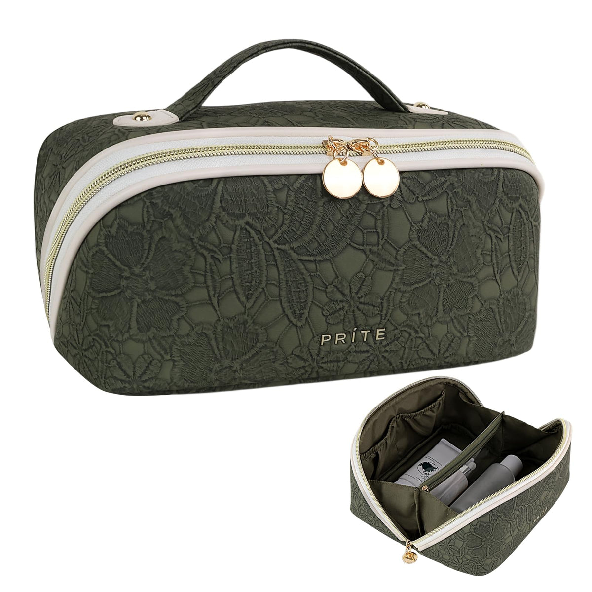 Prite Makeup Bag Travel Toiletry Bag Open Flat Cosmetic Organizer for Women