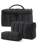 BAGSMART Travel Makeup Bag Set, 3 Pc Puffy Cosmetic Pouch, Black