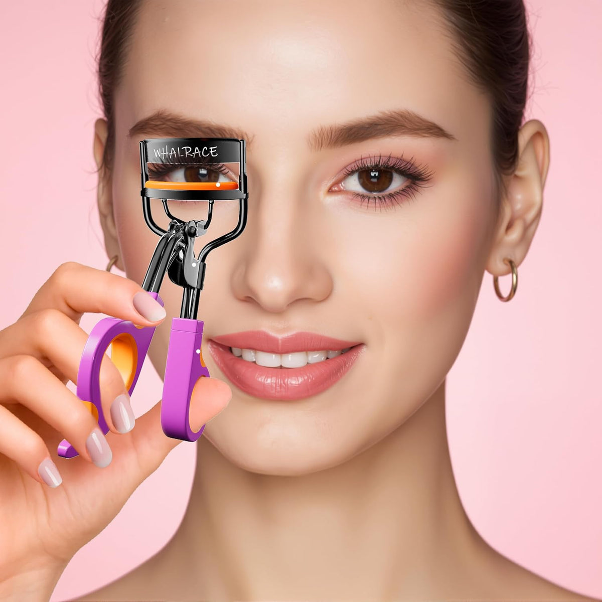 Eyelash Curlers with 6PCS Extra Replacement Pads, Premium Quality Eye Lash Curler, Superior Curling Effect, Easy to Hold and Use, Valentine's Day Gift for Her - Orange Purple Handle