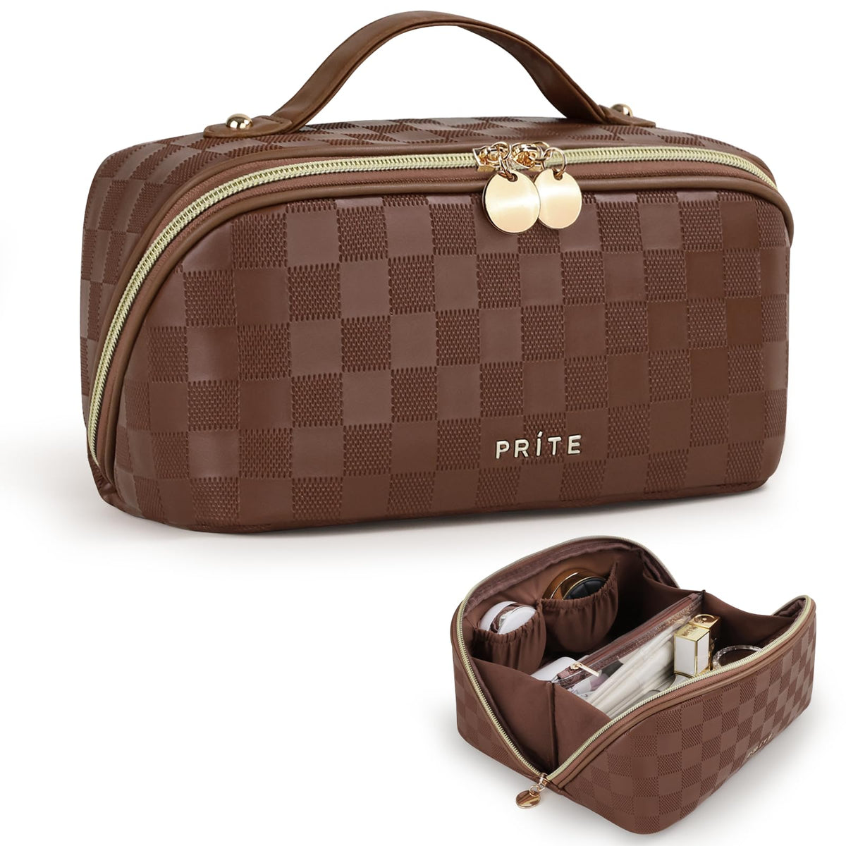 Prite Makeup Bag Travel Toiletry Bag Open Flat Cosmetic Organizer for Women