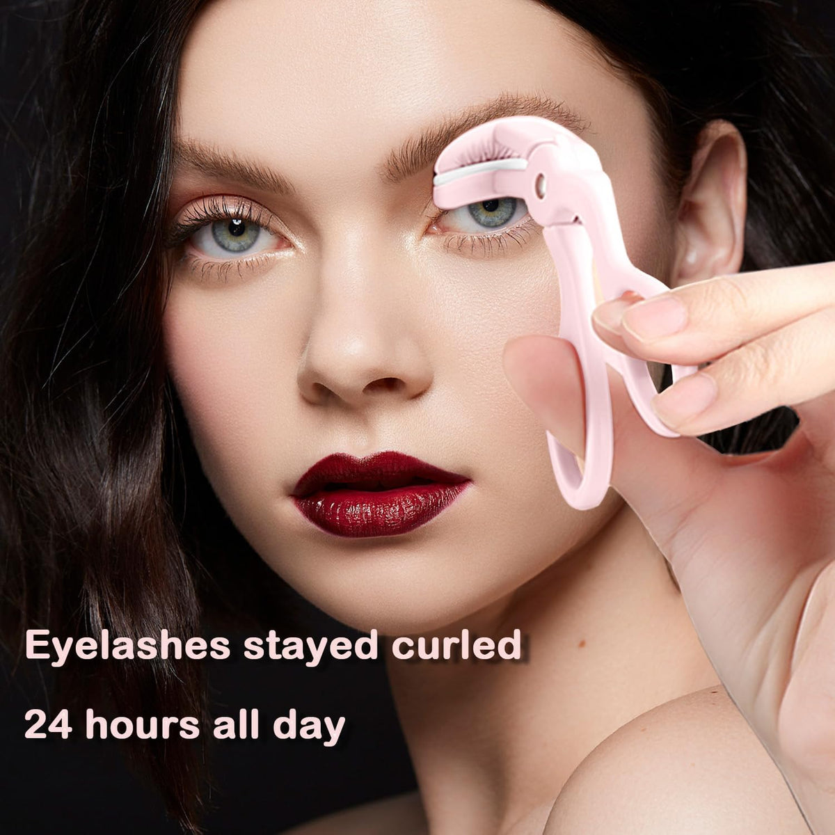 Eyelash Curlers, Plastic Eyelash Curler Eye Lash Curler with Silicone Refill Pads Premium Cute Lash Curler for No Pinching or Pulling Small Makeup Tool for Women & Girls, Pink