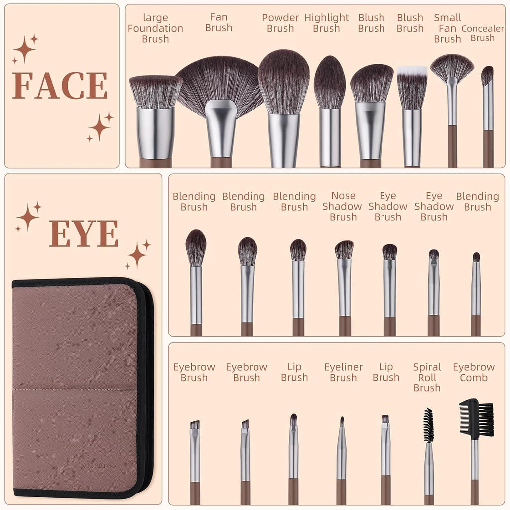 DUcare 22Pcs Makeup Brush Set PRO Makeup Brushes Professional with Foldable Bag Premium Synthetic Kabuki Foundation Blending Brush Face Powder Blush Concealers Eye Shadows for Makeup Lovers