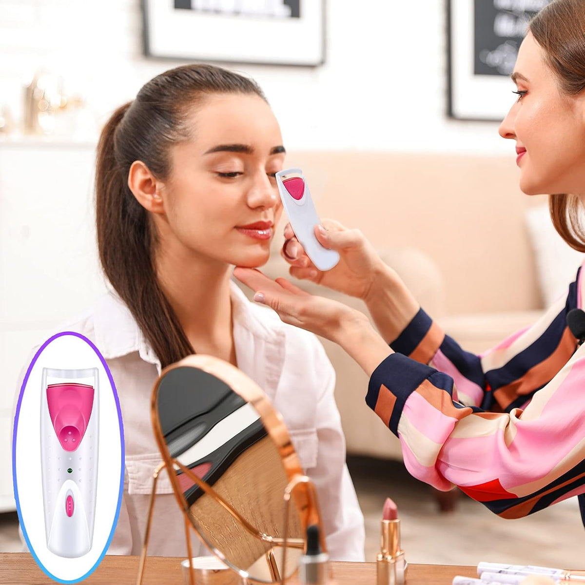 2 Pieces Heated Eyelash Curler Electric Eyelash Curlers Painless Safety Design with Double Silicone Curling Pad for Women Long Lasting Naturally Eyelashes (Pink)