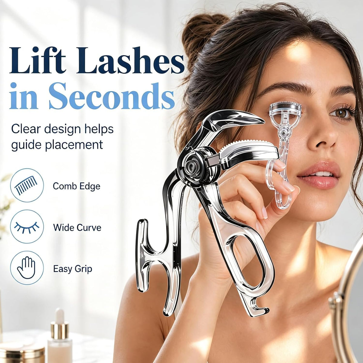2026 New Wide‑Angle Eyelash Curler with Built‑in Comb, Wide Fit Lash Curler, White Portable Eye Makeup Curling Tool for Natural Curved Lashes, Fits Most Eye Shapes