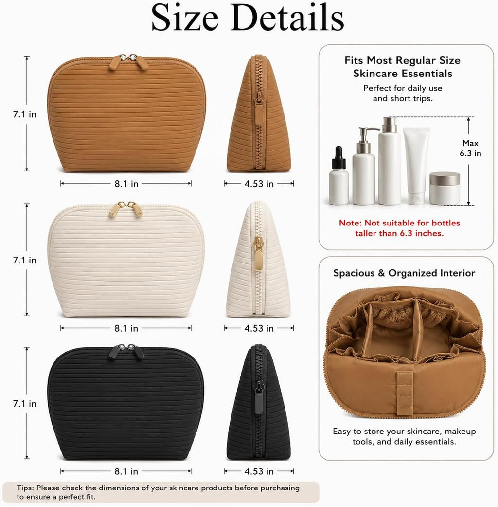 Standing Fold Down Parallel Travel Makeup Bag for Women, Cosmetic Organizer with Multi-Compartments, Stand Bag Organizes skincare, Makeup and Brushes (Premium Version, Vicuna, Medium)