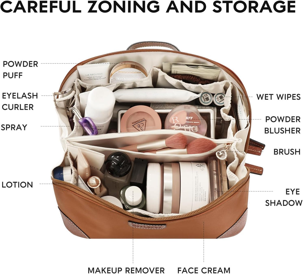 GIVLEFLY Travel Makeup Bag for Women, Flat Open Cosmetic Organizer