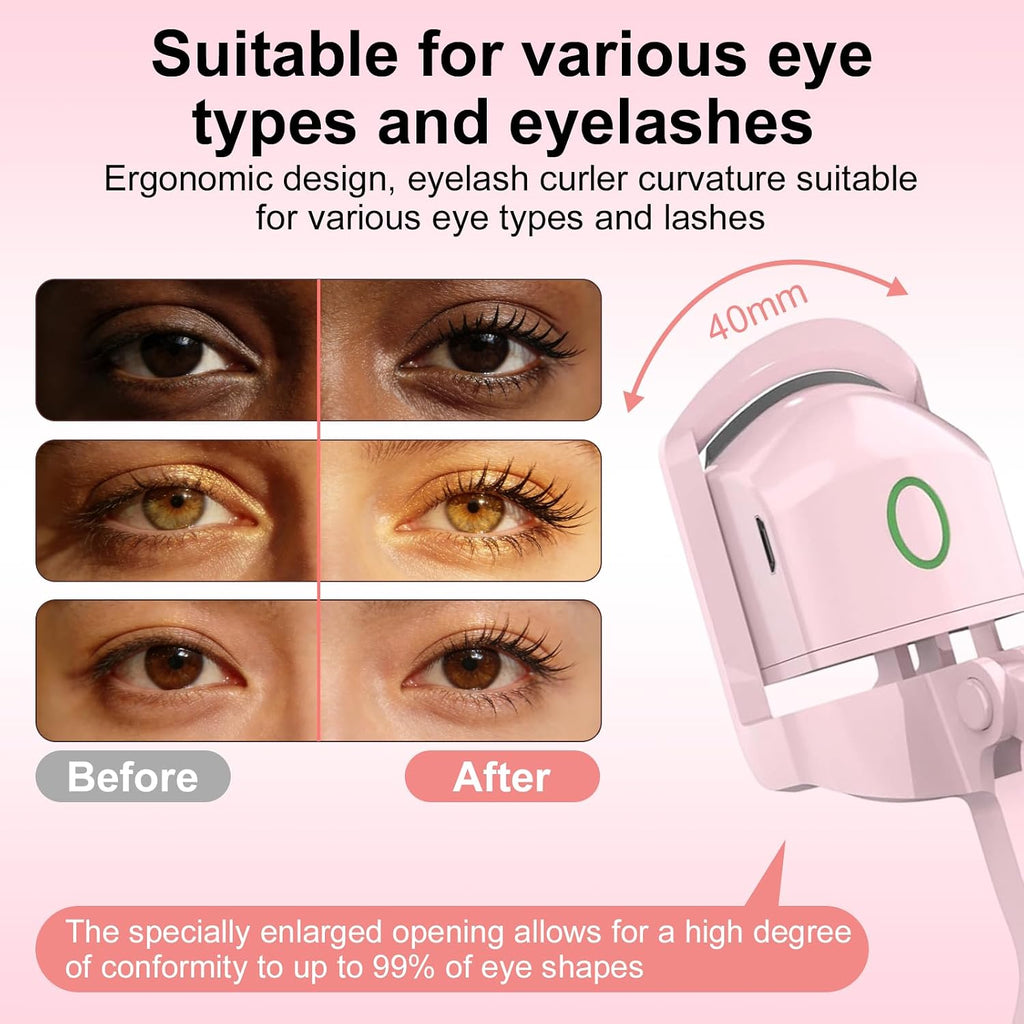 Heated Eyelash Curler - 2-Level Temperature Adjustment, Eyelash Curler with 24Hour Long-Lasting Curling Ability, 8-Second Quick Heating, Easily Creating Natural and Beautiful Eyelashes (Pink, Model2)