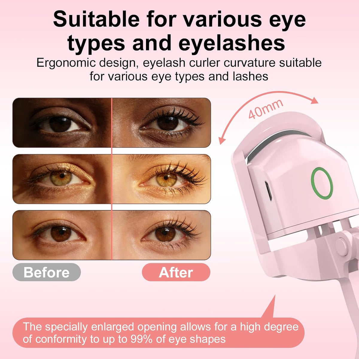 Heated Eyelash Curler - 2-Level Temperature Adjustment, Eyelash Curler with 24Hour Long-Lasting Curling Ability, 8-Second Quick Heating, Easily Creating Natural and Beautiful Eyelashes (Pink, Model2)