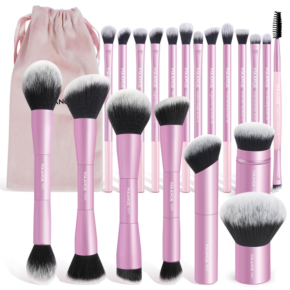 MAANGE 20 PCS Foundation Makeup Brush Set, Double-ended Kabuki Contour Brush for Liquid Powder Concealer Blending Blush Face Makeup Tools with Gift Box (Coffee)
