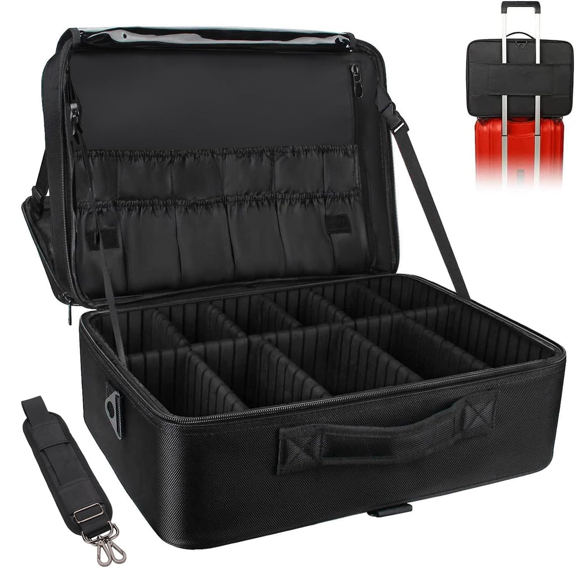 Relavel Makeup Bag Travel Train Case Cosmetic Organizer with Divider, Black