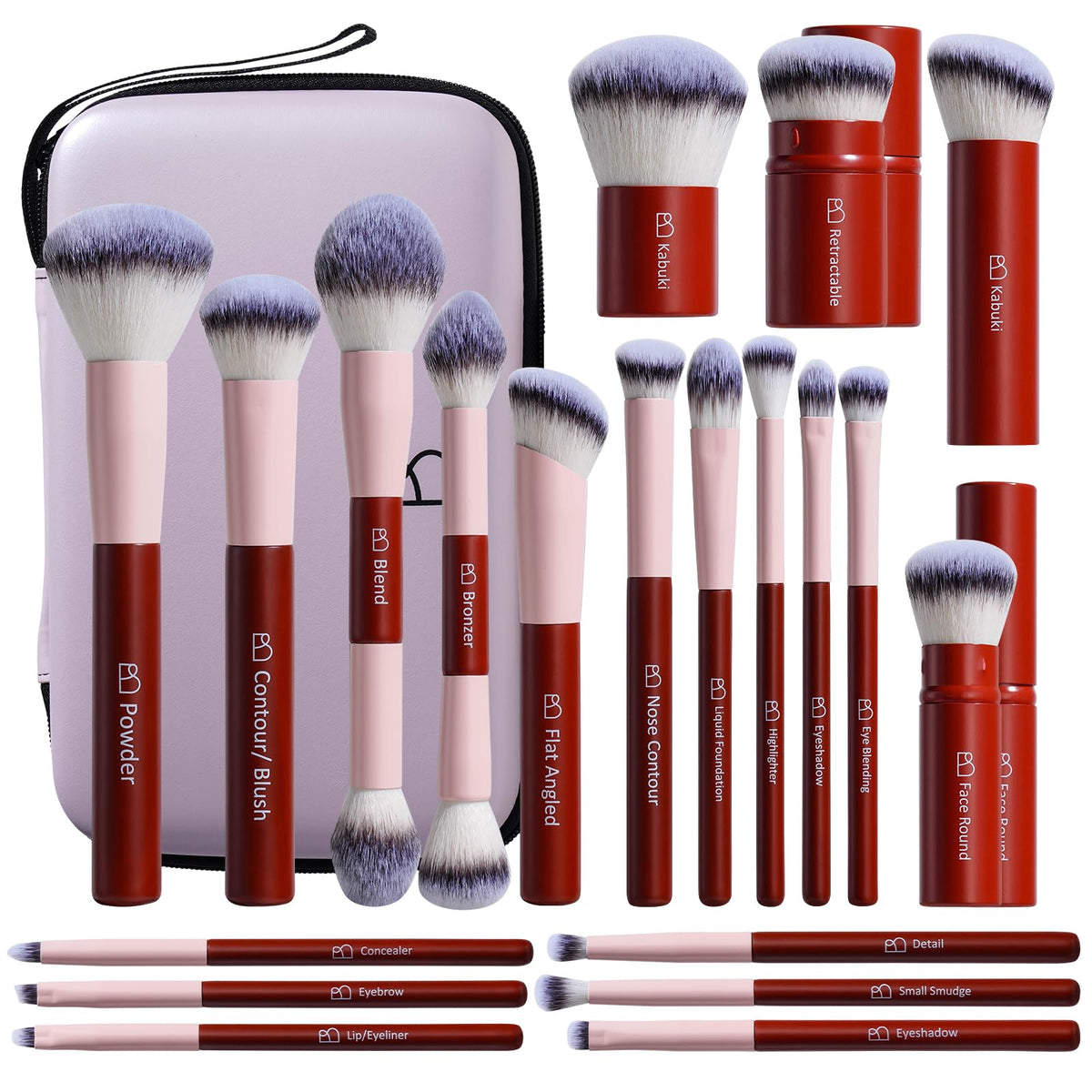 Professional Makeup Brush Set with Travel Case, 20 PCS Synthetic