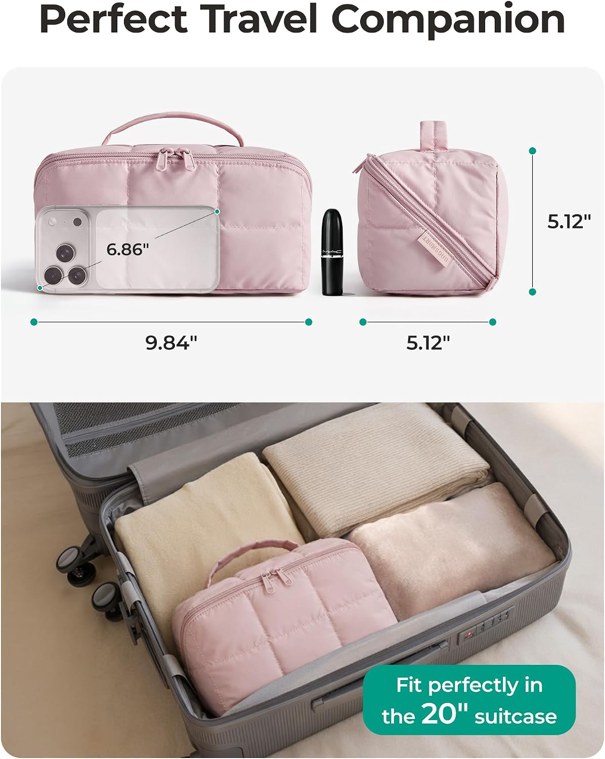 BAGSMART Flat-Open Makeup Bag, Travel Cosmetic Organizer Bag for Women