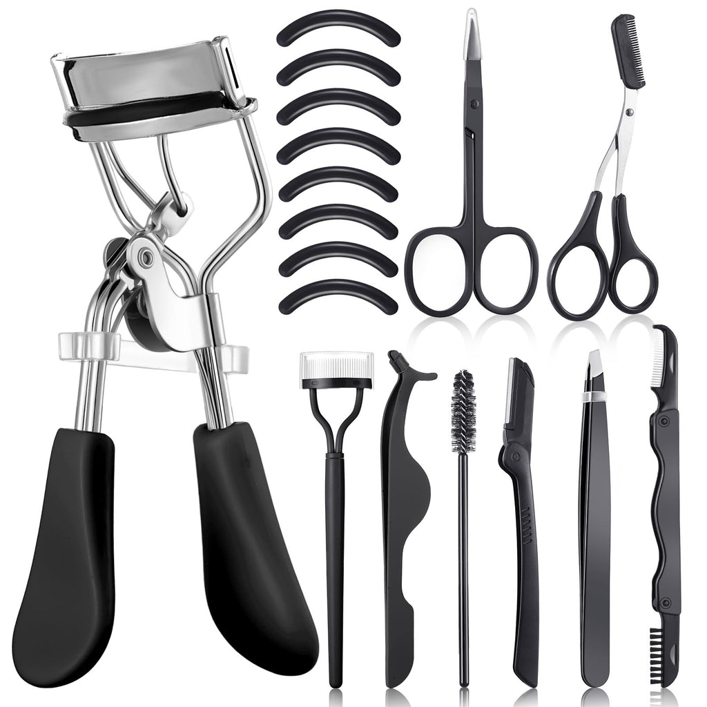 17 Pcs Eyelash Curlers Kit Lash Curler Eyelash Comb Seperator Extension Tweezers Eyebrow Brush Scissors False Eyelashes Applicator Eyebrow Trimmer Silicone Refills Pads for Women(Purple)