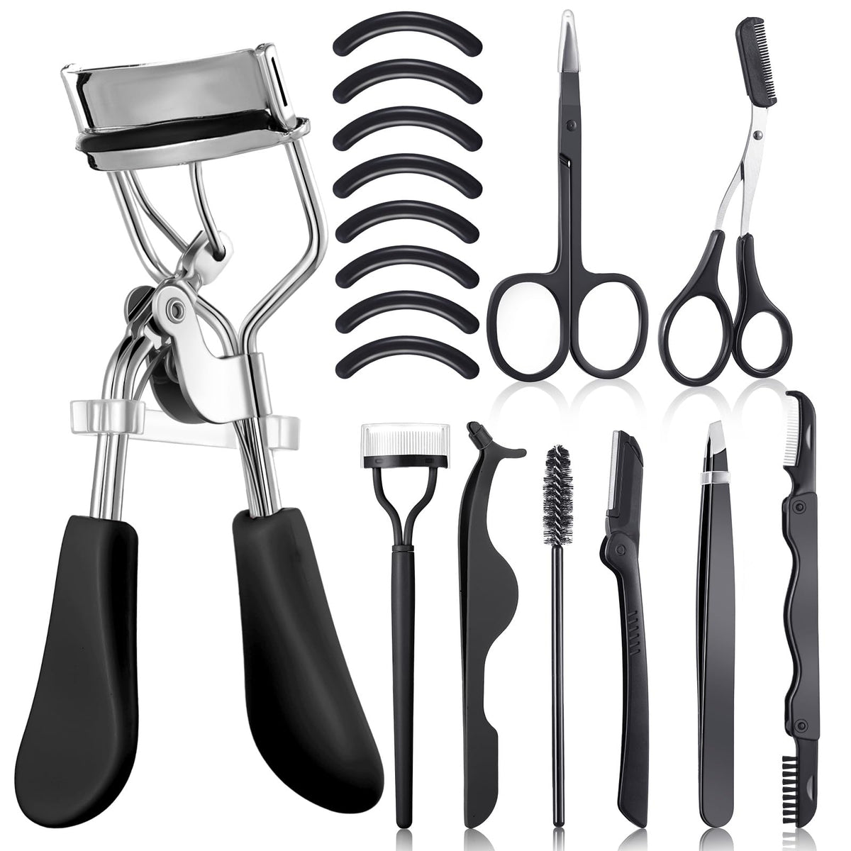 17 Pcs Eyelash Curlers Kit Lash Curler Eyelash Comb Seperator Extension Tweezers Eyebrow Brush Scissors False Eyelashes Applicator Eyebrow Trimmer Silicone Refills Pads for Women(Purple)