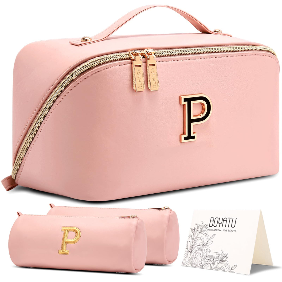 BOYATU Makeup Bag Gift for Women: 3-in-1 Travel Personalized Cosmetic Bag