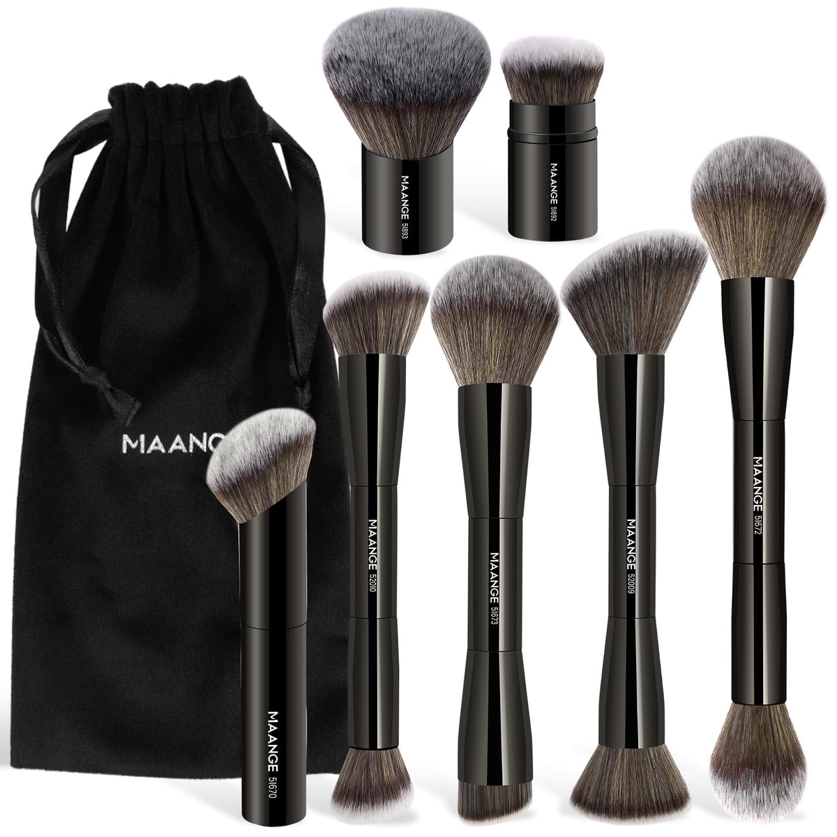 MAANGE 7pcs Makeup Brush Set Double Sided Kabuki Makeup Brushes Contour Brush for Foundation Liquid Powder Concealer Cream Cosmetics Bronzer Blending Blush Buffing Makeup Tools (Coffee)