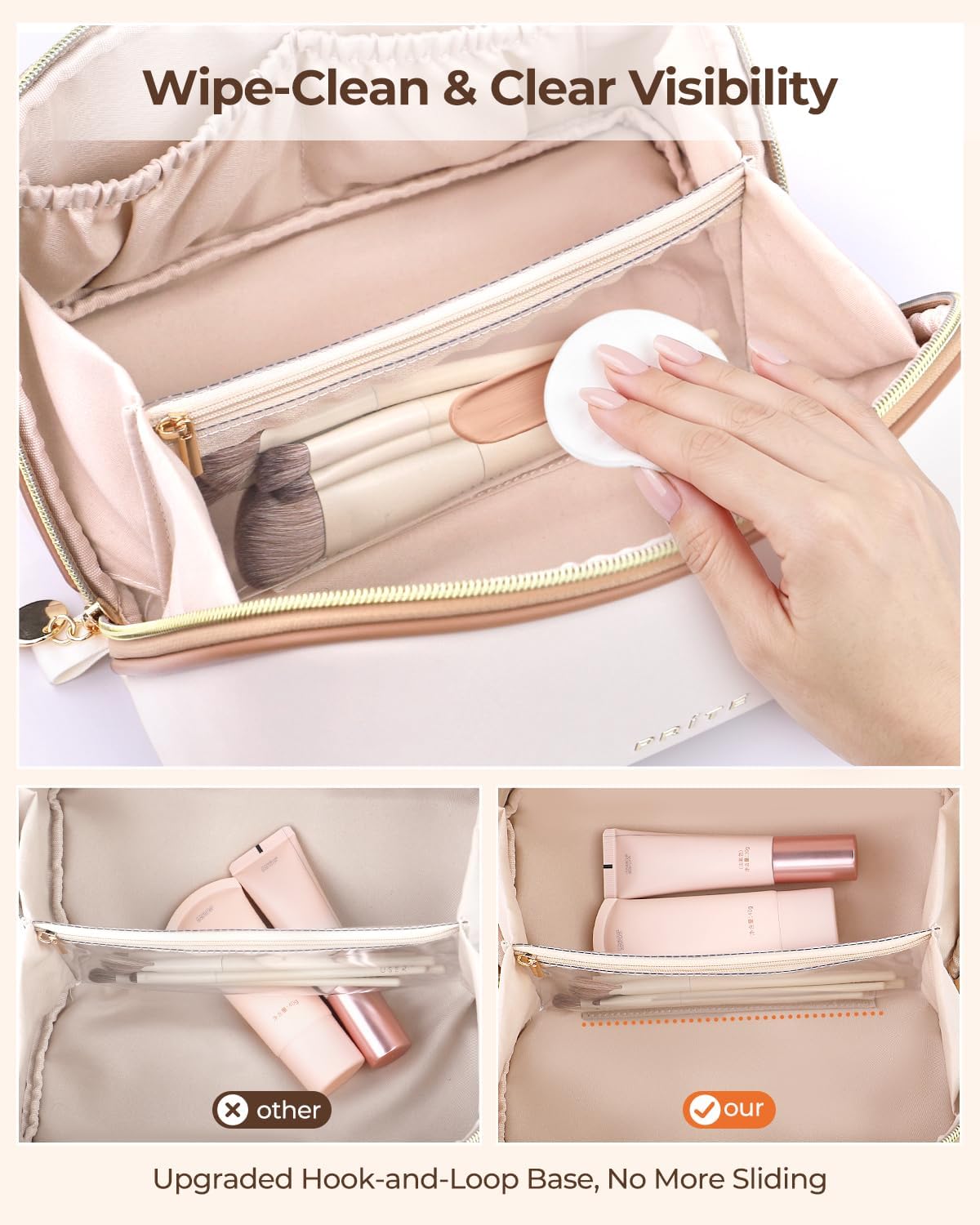 Prite Makeup Bag Travel Toiletry Bag Open Flat Cosmetic Organizer for Women