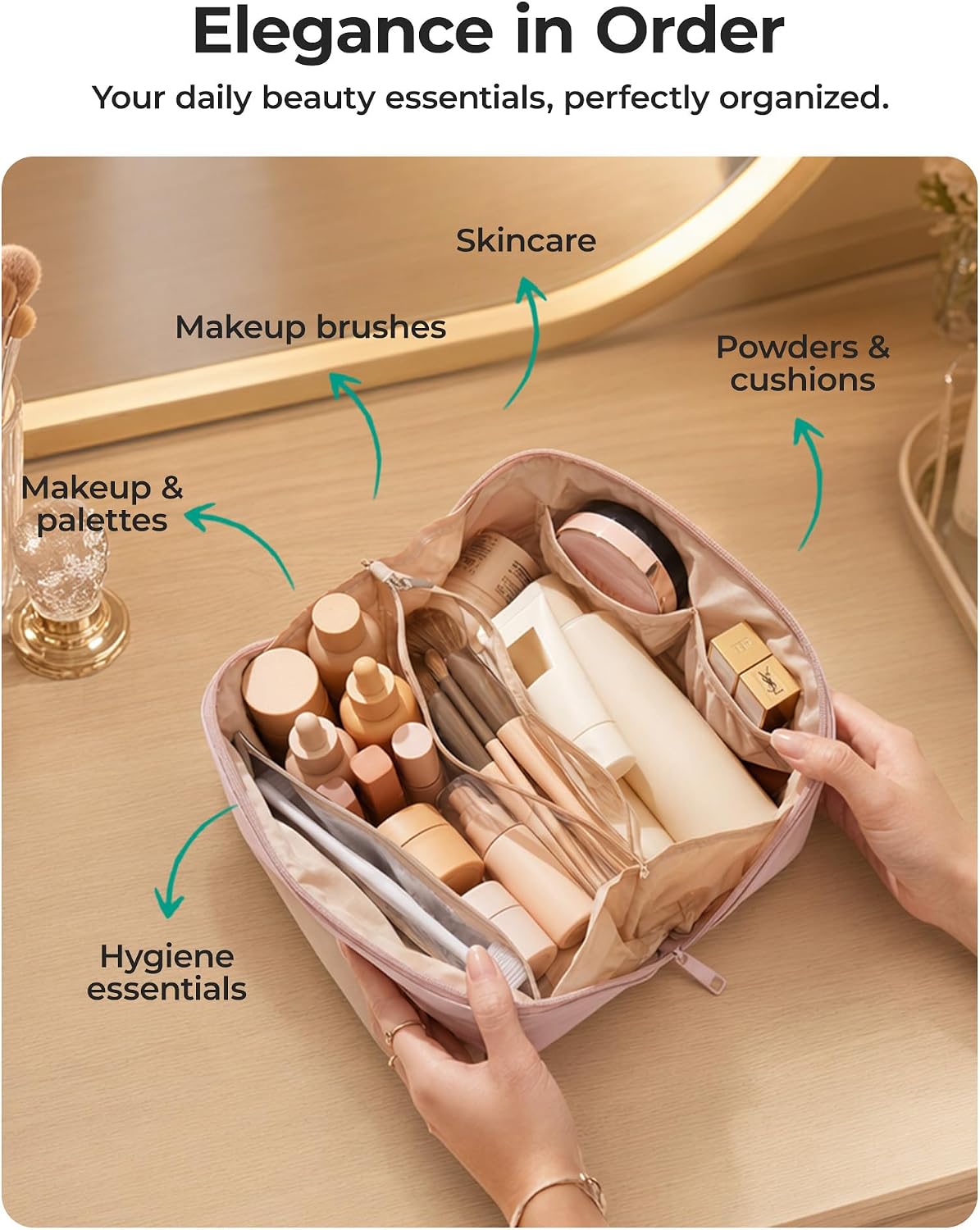 BAGSMART Flat-Open Makeup Bag, Travel Cosmetic Organizer Bag for Women