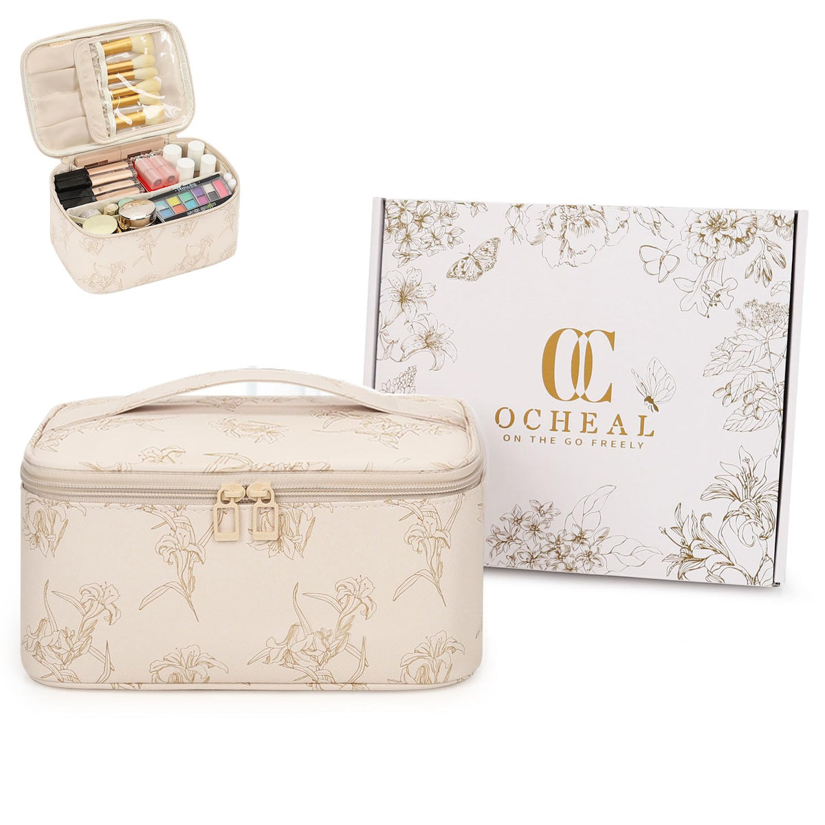 OCHEAL Makeup Bag, Portable Cosmetic Bag Black Make up Case Toiletry Bag
