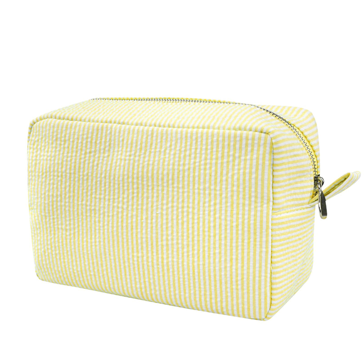 GFU Cosmetic Bags for Women, Seersucker Cosmetic Bag, Travel Toiletry Stripe Makeup Bag, Large Women Aesthetic Organizer Storage Pouch, Girls Handbags Purses, brown
