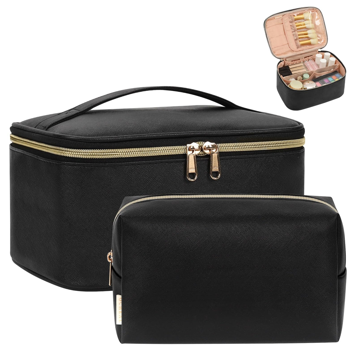 OCHEAL Makeup Bag, Portable Cosmetic Bag Black Make up Case Toiletry Bag