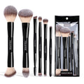 MAANGE 6 Pcs Makeup Brush Set Travel Double-Ended Makeup Brushes for Foundation Powder Concealer Blush Blending Eyeshadow Brushes-Coffee