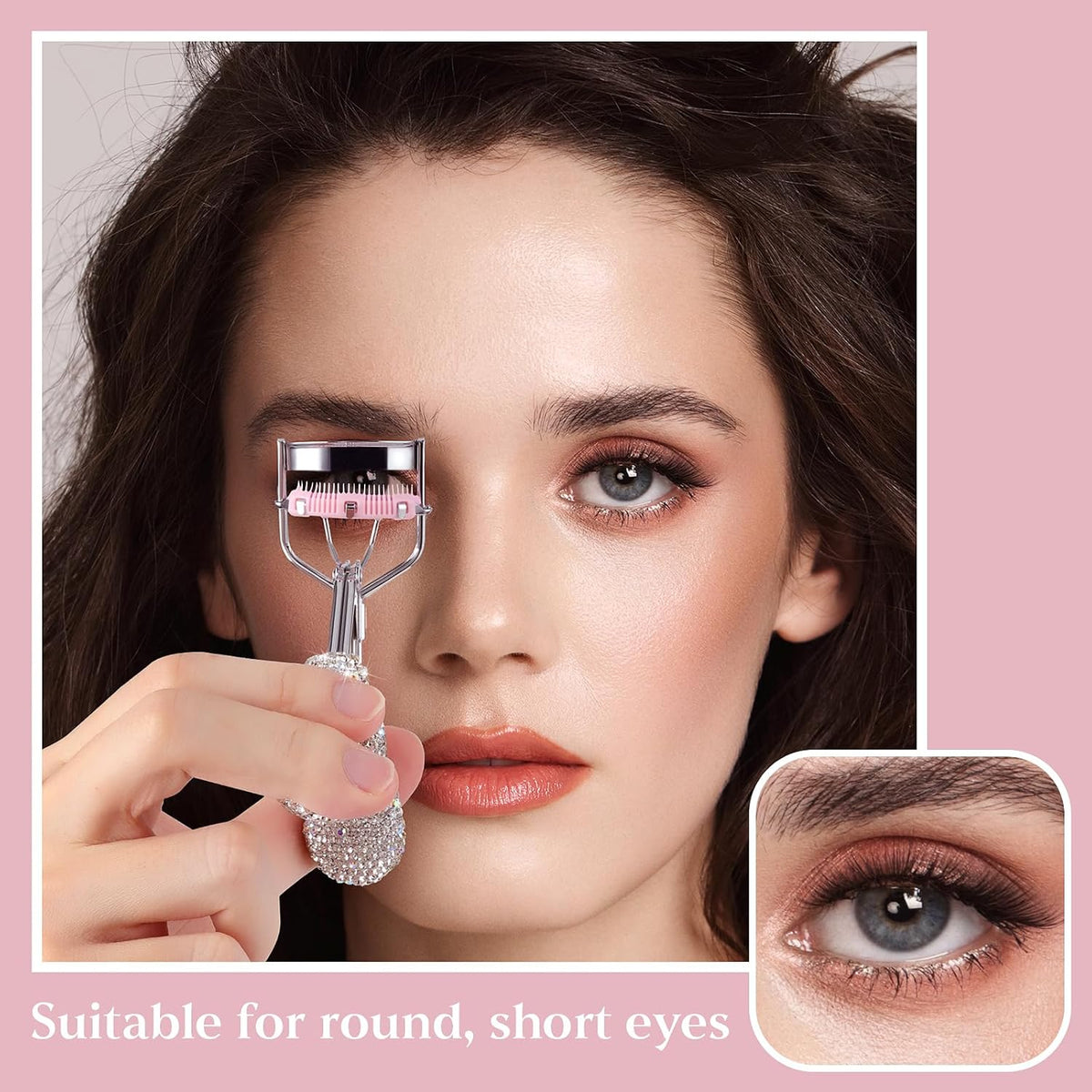 Bling Rhinestone Eyelash Curlers with Built-in Comb Natural and Long Lasting Eyelash Fit for All Eye Shape Curved Lash Curler for Daily Makeup (White AB)