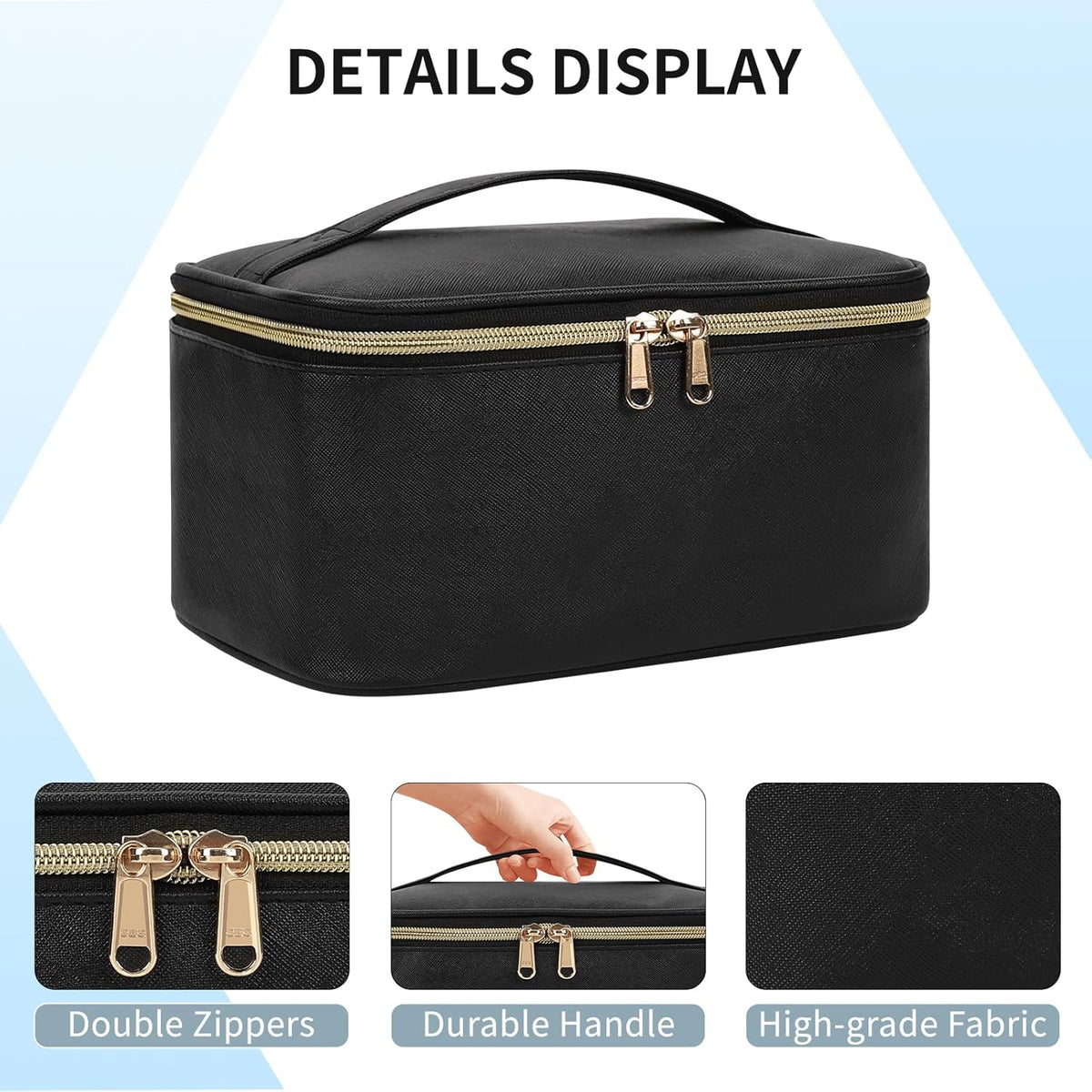OCHEAL Makeup Bag, Portable Cosmetic Bag Black Make up Case Toiletry Bag