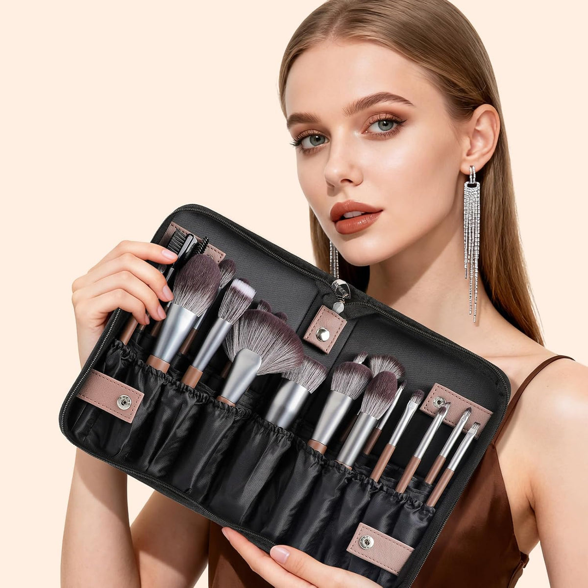 DUcare 22Pcs Makeup Brush Set PRO Makeup Brushes Professional with Foldable Bag Premium Synthetic Kabuki Foundation Blending Brush Face Powder Blush Concealers Eye Shadows for Makeup Lovers