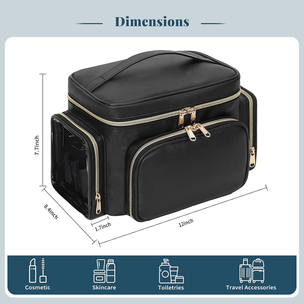 Bagmoly Large Makeup Bag, Travel Makeup Cosmetic Bag for Girls, Black