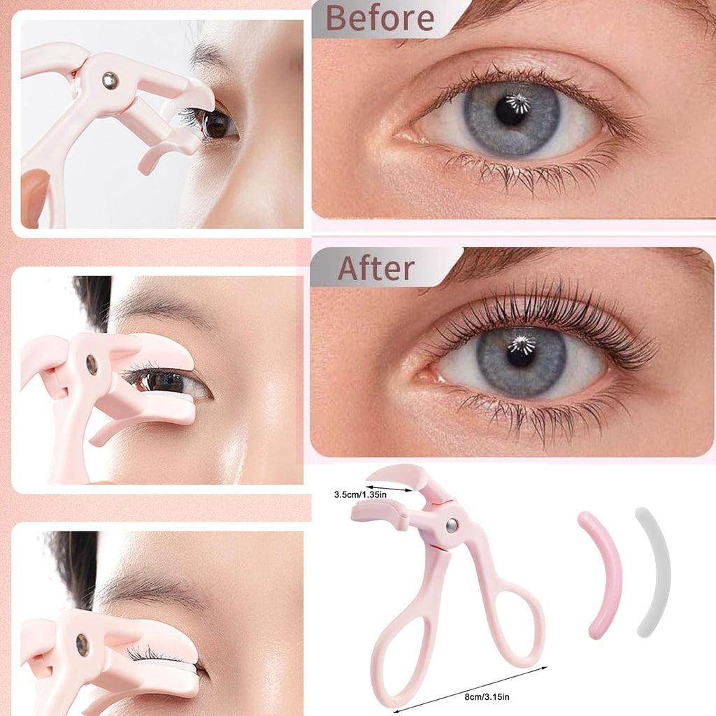 Pink Eyelash Curler with 2 Silicone Refill Pads, Lash Curler for Perfect Lashes, Eyelash Curler for Women and Girls