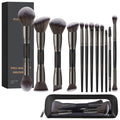 MAGEFY Makeup Brushes 12Pcs with Bag, Double-End Multi-functional for Foundation Powder Blush Eyeliner Eyeshadows brushes with Gift Box,Champagne