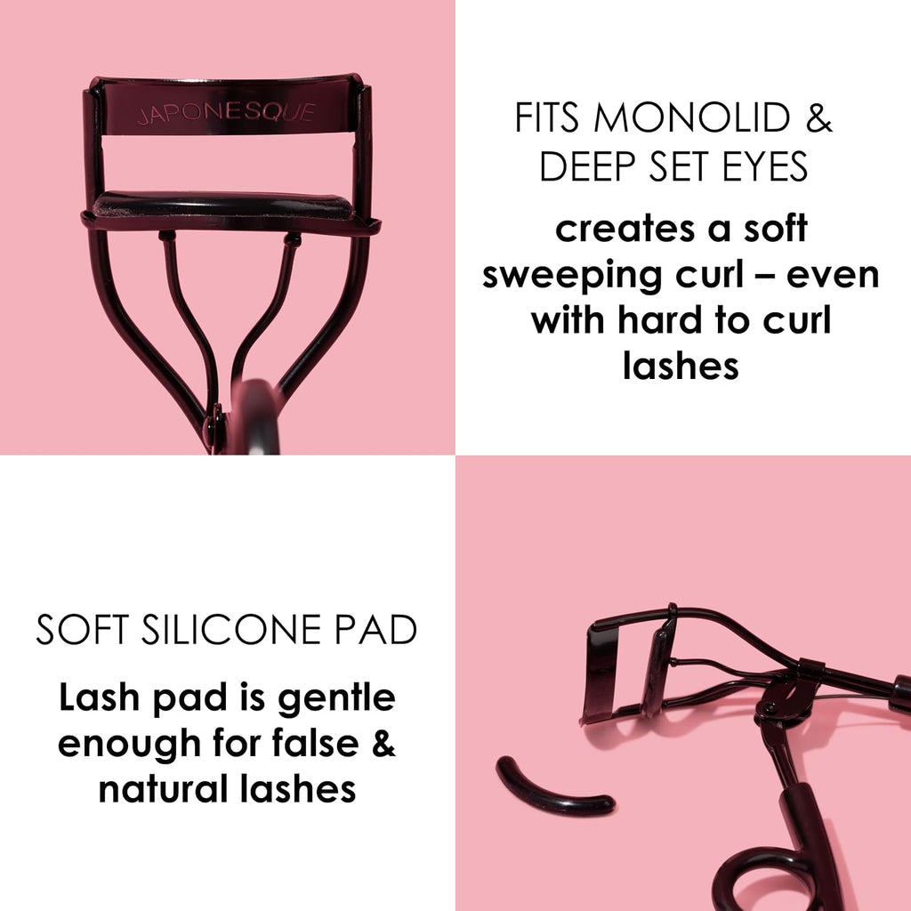 JAPONESQUE Pro Performance Eyelash Curler for Almond, Monolid or Hooded Eyes, Eye Lash Curler Delivers Sweeping Lash Volume & Eye Opening C Curl, Ergonomic Precision-Crafted Pivot Design