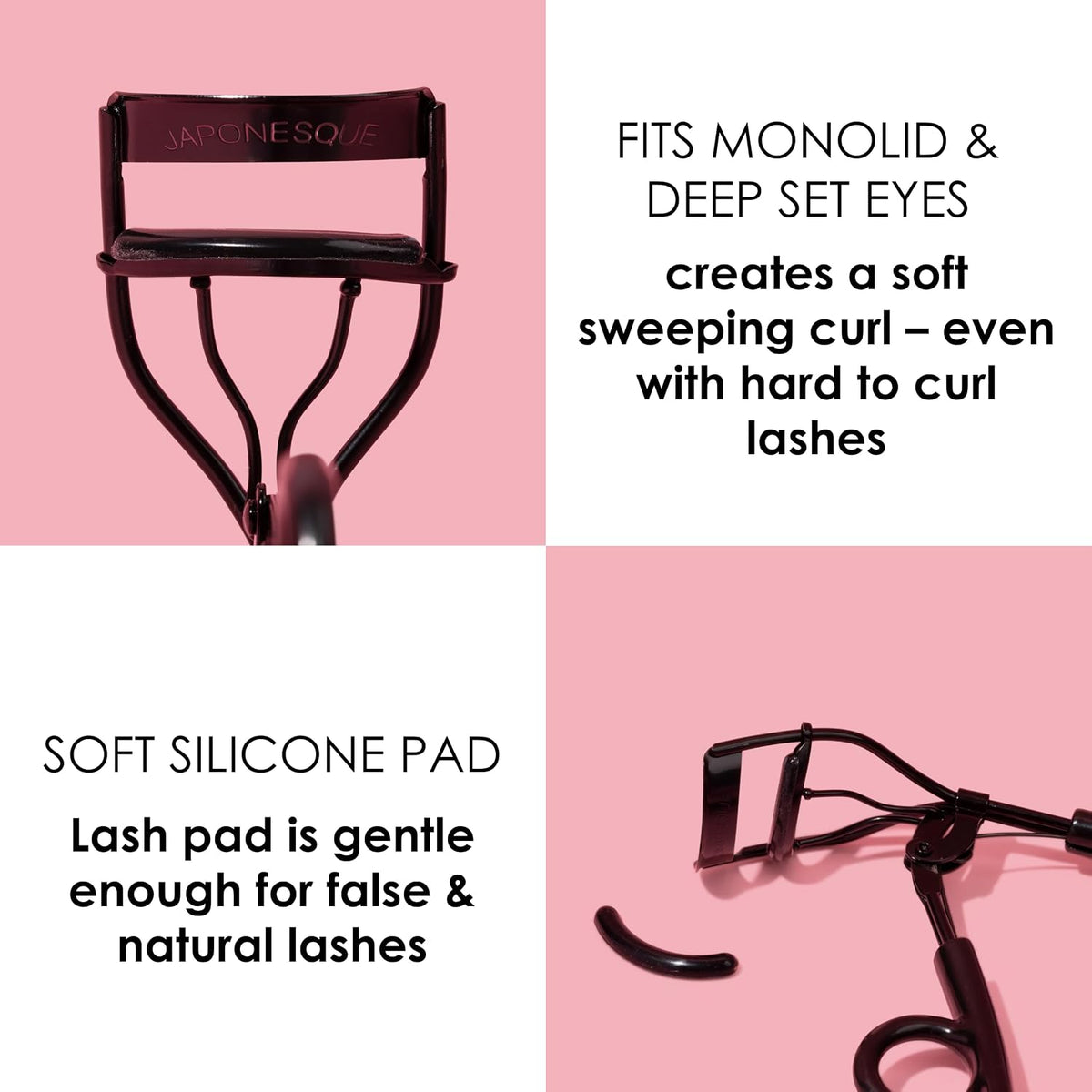 JAPONESQUE Pro Performance Eyelash Curler for Almond, Monolid or Hooded Eyes, Eye Lash Curler Delivers Sweeping Lash Volume & Eye Opening C Curl, Ergonomic Precision-Crafted Pivot Design