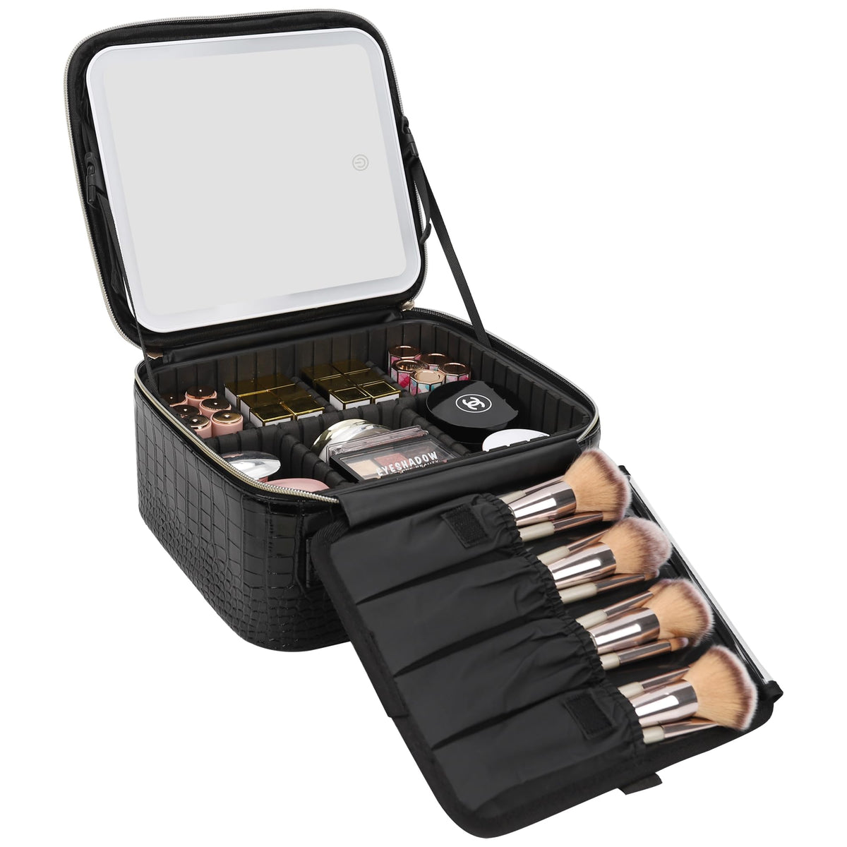 Relavel Travel Makeup Bag With LED Mirror Portable Travel Makeup Organizer 3 Color Adjustable Brightness Waterproof Cosmetic Train Case with Removable Dividers Makeup Storage for Women, Pink