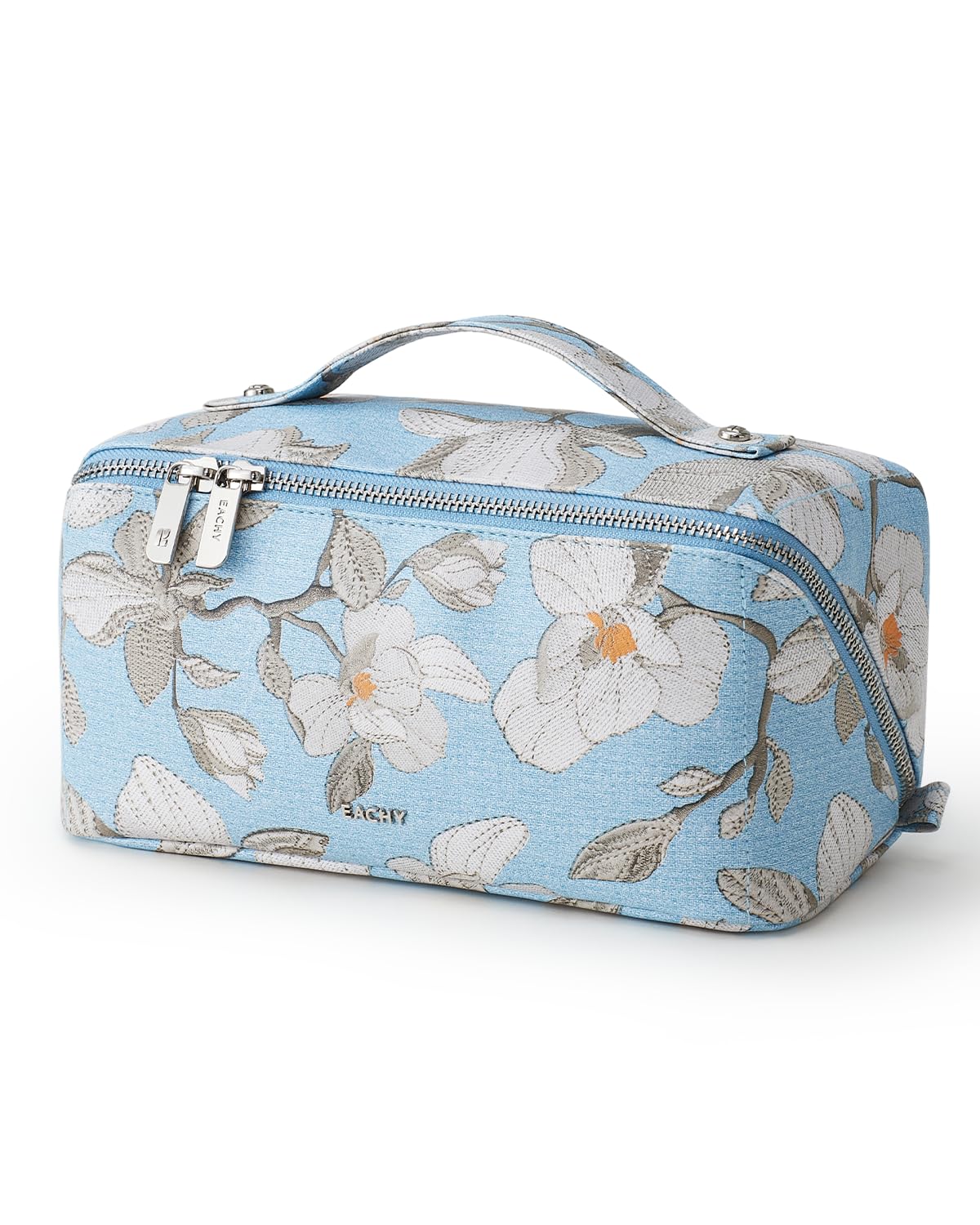 EACHY Travel Makeup Bag, Floral Cosmetic Bag for Women, Beige, Medium