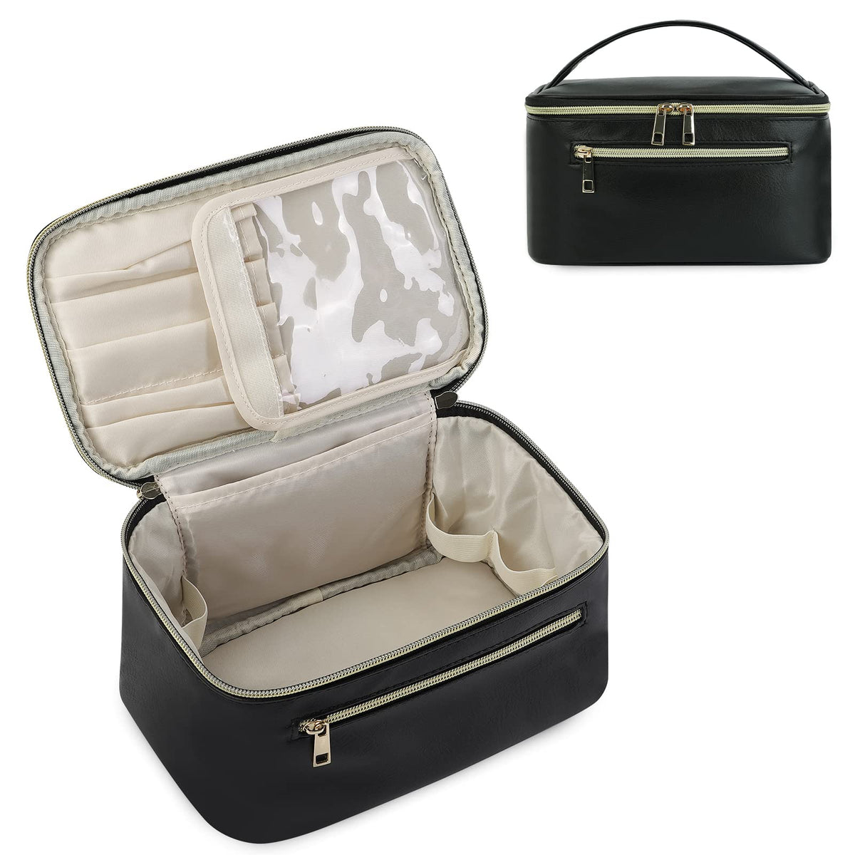 Wandering Nature Makeup Bag, Travel Make Up Organizer Cosmetic Brush Bags Case for Women in Vegan Leather, Milky White, Patent Pending