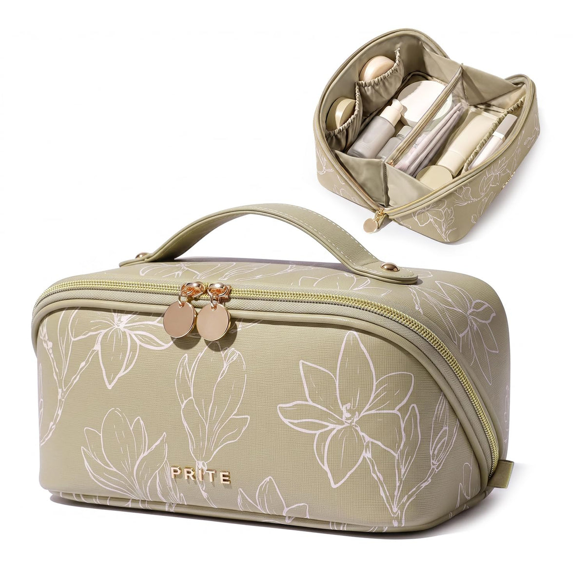 Prite Makeup Bag Travel Toiletry Bag Open Flat Cosmetic Organizer for Women