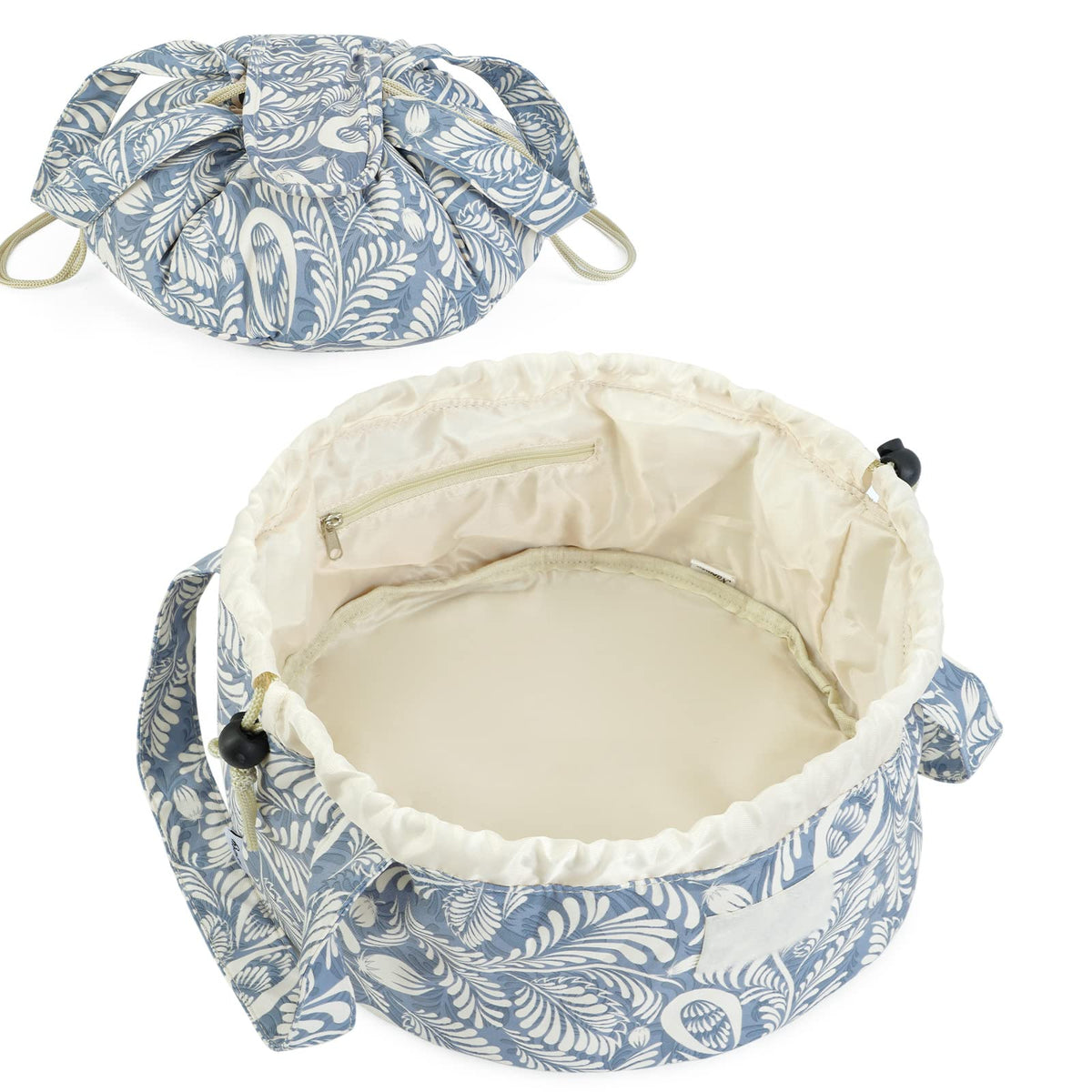 Narwey Lay Flat Drawstring Makeup Bag, Travel Toiletry Cosmetic Bag Women