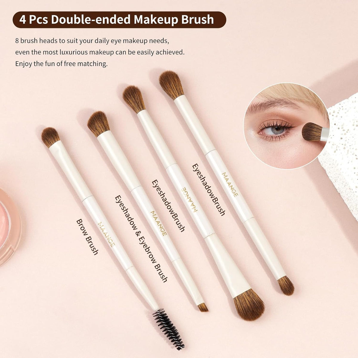 MAANGE Makeup Brush Set 14-In-7 Double Ended Essential Foundation Makeup Brushes for Powder Concealers Eye Shadows Blush Make Up Brushes with Travel Makeup Case