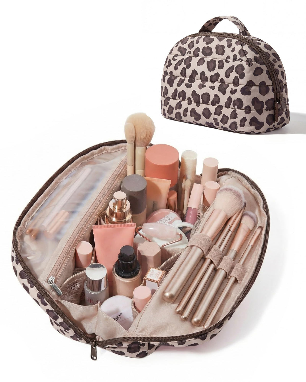 BAGSMART Travel Parallel Makeup Bag, Fold-Down Cosmetic Pouch for Women
