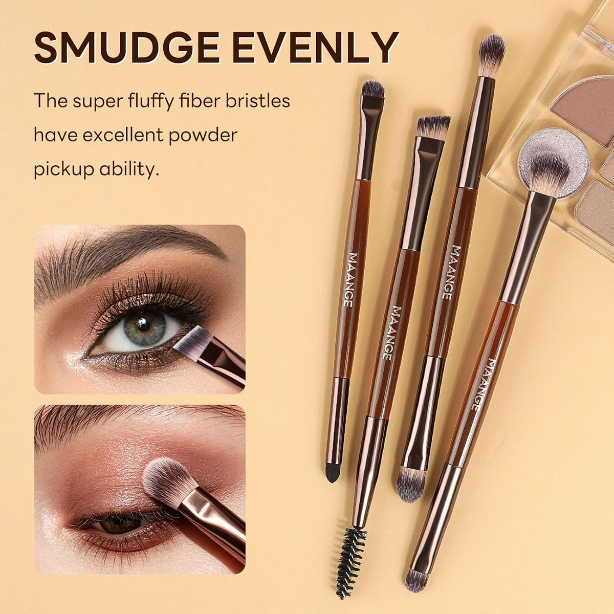 MAANGE 6Pcs Double Ended Makeup Brush Set with Makeup Sponge & Travel Bag